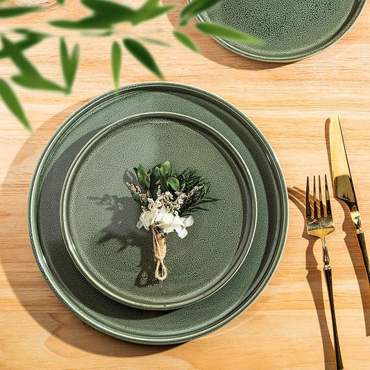 AmorArc Ceramic Dinnerware Sets, Handmade Reactive Glaze Stoneware Plates and Bowls Sets,Highly Chip and Crack Resistant | Dishwasher & Microwave Safe Dishes Set, Service for 8 (24pc)