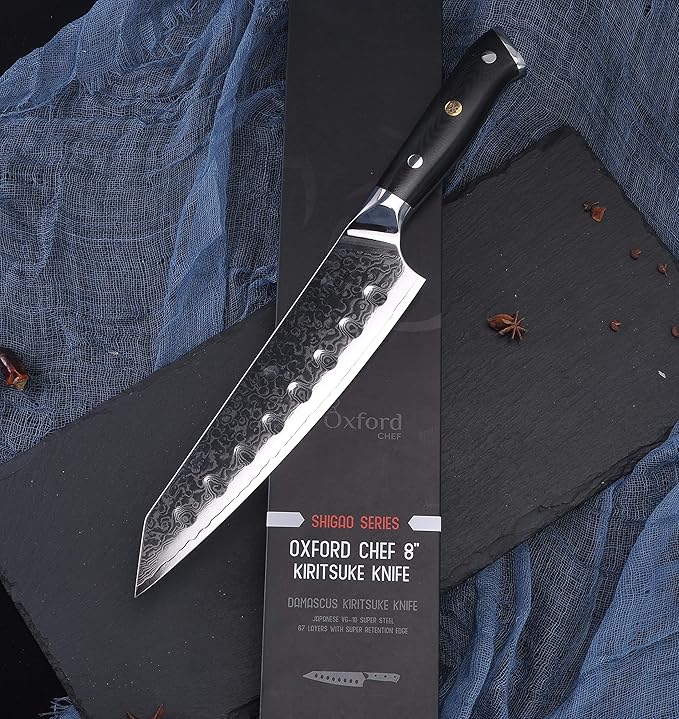 Oxford CHEF Kiritsuke Chef's Knife 8 Inch Damascus Japanese VG10 Super Steel 67 Layer High Carbon Stainless Steel