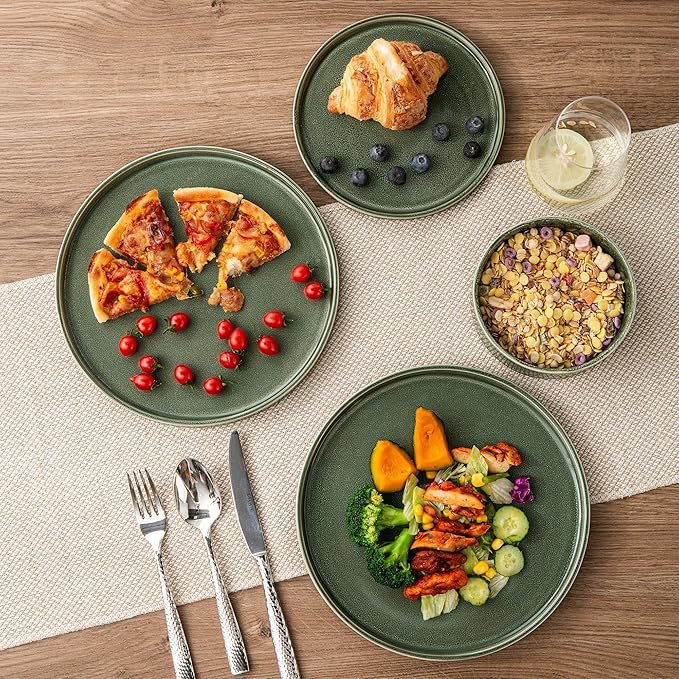 AmorArc Ceramic Dinnerware Sets, Handmade Reactive Glaze Stoneware Plates and Bowls Sets,Highly Chip and Crack Resistant | Dishwasher & Microwave Safe Dishes Set, Service for 4 (12pc)