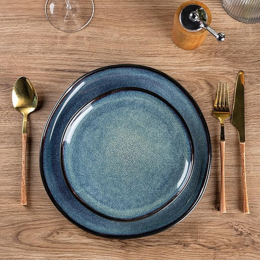 AmorArc Ceramic Dinnerware Sets,Handmade Reactive Glaze Stoneware Plates and Bowls Set,Highly Chip and Crack Resistant | Dishwasher & Microwave Safe Dishes Set,Service for 4 (12pc)