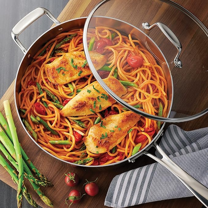 Tramontina Tri-Ply Clad Stainless Steel 10-Piece Cookware Set with Glass Lids, Pots and Pans Kitchen Set, Induction-Ready, Dishwasher-Safe, NSF-Certified