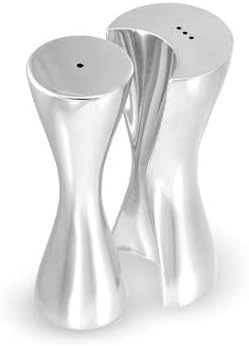 Nambé Hug Salt & Pepper Shakers - Contemporary Hourglass Sculptural Design, 6" x 2.5" Alloy Metal Dining Table Set - Stylish Kitchen Accessory, Decorative Tabletop Spice Shakers