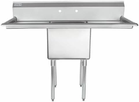54" Wide Stainless Steel One Compartment Commercial Sink | Utility 18 x 18 Bowl for Restaurant Laundry Garage | (2) 18" Drainboard, 9.75" Backsplash, 54"W x 23.5"D x 44.25"H, 18 Gauge, NSF