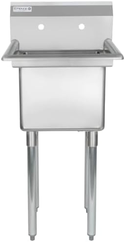 23" Wide Stainless Steel One Compartment Commercial Sink | Prep Utility 15 x 15 Bowl for Restaurant Laundry Garage | 3.5" Drain Basket, 9.75" Backsplash, 23"W x 23.5"D x 44.25"H, 18 Gauge, NSF