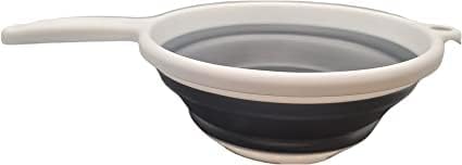 Handy Housewares 8" Round Space Saving Collapsible Silicone Kitchen Colander Food Strainer with Handle - White (1 Pack)