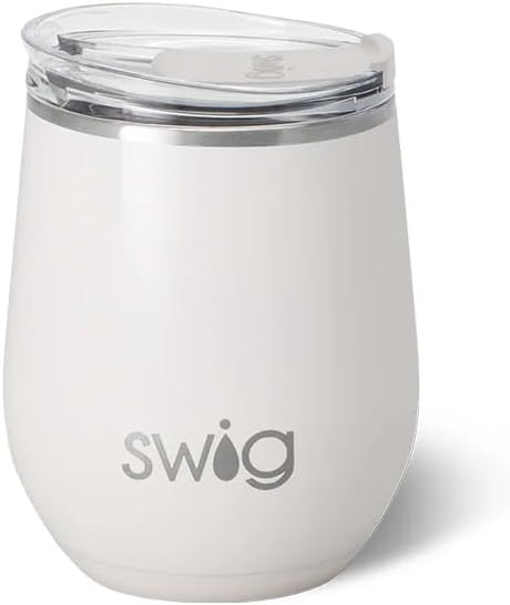 Swig Life 12oz Wine Tumbler with Lid, Stainless Steel, Dishwasher Safe, Portable, Triple Insulated Wine Tumbler (Shimmer Pearl)
