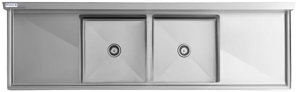 98" Wide Stainless Steel Two Compartment Commercial Sink | Utility 24" x 24" Bowl for Restaurant Laundry Garage | (2) 24" Drainboard, 9.75" Backsplash, 98"W x 29.5"D x 44.25"H, 16 Gauge, NSF