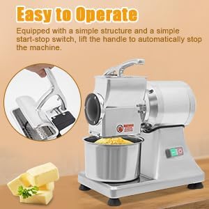 110V Electric Cheese Grater,550W Cheese Grinding Machine,Heavy Duty Stainless Steel Crushing Barrel Food Grinder,Commercial Pulverizer for Butter, Cheese & Hard Vegetables