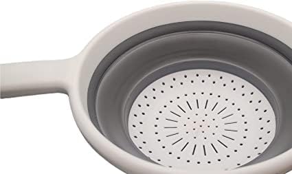 Handy Housewares 8" Round Space Saving Collapsible Silicone Kitchen Colander Food Strainer with Handle - White (1 Pack)