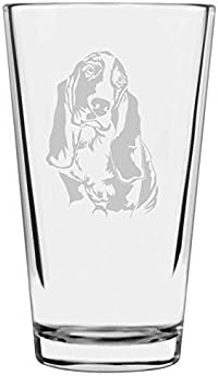 Basset Hound Dog Themed Etched All Purpose 16oz Libbey Pint Glass