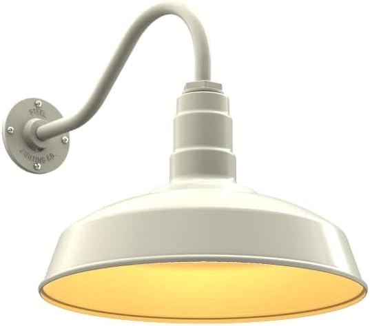 Steel Lighting Co. | Dusk to Dawn | Gardena Barn Light | Outdoor Wall Mounted | 16" Dome | 16" Gooseneck | Farmhouse Light Made in America | Cream/Brass