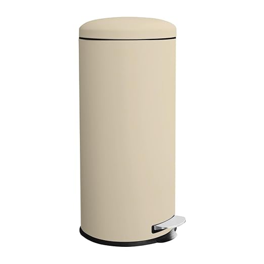 8-Gallon Trash Can, 30 Liter Stainless Steel Garbage Can, Round Trash Can with Lid, Slim Garbage can Featuring a Removable Inner Liner (Cream, 30L-Round)