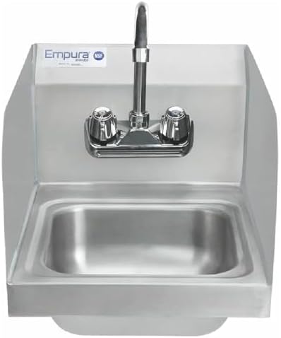 12" Wide Stainless Steel Wall Mounted Hand Sink | Commercial Prep Utility 9" x 9" Bowl for Kitchen Garage | 4" Center Gooseneck Faucet, 10" Back/Side Splash, 12"W x 16"D x 12"H, 20 Gauge, NSF