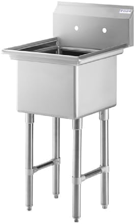 24" Wide Stainless Steel One Compartment Commercial Sink | Prep Utility 18 x 18 Bowl for Restaurant Laundry Garage | 3.5" Drain Basket, 9.75" Backsplash, 23.5"W x 23"D x 44.25"H, 16 Gauge, NSF