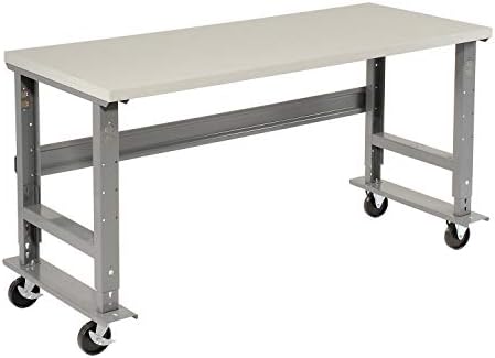 Global Industrial Mobile Adjustable Height Workbench, Plastic Laminate Square Edge, 72" W x 36" D, Gray