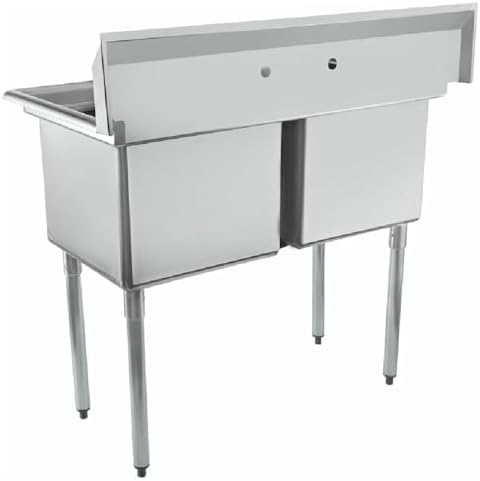 43" Wide Stainless Steel Two Compartment Commercial Sink | Prep Utility 18 x 18 Bowl for Restaurant Laundry Garage | 3.5" Drain Basket, 9.75" Backsplash, 43"W x 23.5"D x 44.25"H, 18 Gauge, NSF