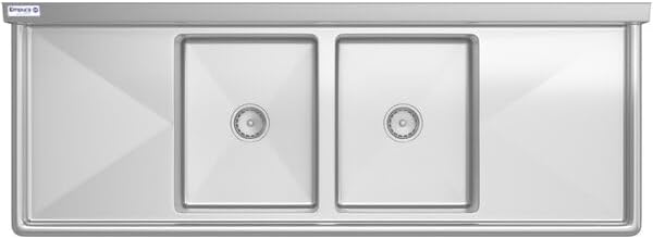 74" Wide Stainless Steel Two Compartment Commercial Sink | Utility 18" x 18" Bowl for Restaurant Laundry Garage | (2) 18" Drainboard, 9.75" Backsplash, 74"W x 23.5"D x 44.25"H, 16 Gauge, NSF
