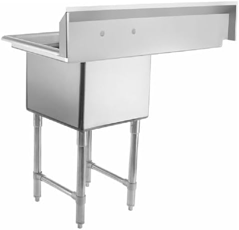 39" Wide Stainless Steel One Compartment Commercial Sink | Utility 18" x 18" Bowl for Restaurant Laundry Hotel | 18" Left Drainboard, 9.75" Backsplash, 38.5"W x 23.5"D x 44.25"H, 16 Gauge, NSF