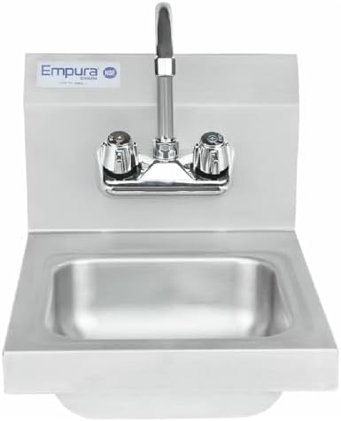 12" Wide Stainless Steel Wall Mounted Hand Sink | Commercial Prep Utility 9" x 9" Bowl for Kitchen Laundry Garage | 4" Center Gooseneck Faucet, 10" Backsplash, 16"D x 12"W x 13"H, 20 Gauge, NSF