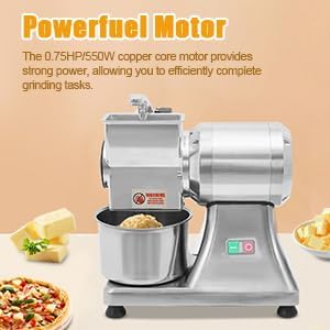 110V Electric Cheese Grater,550W Cheese Grinding Machine,Heavy Duty Stainless Steel Crushing Barrel Food Grinder,Commercial Pulverizer for Butter, Cheese & Hard Vegetables
