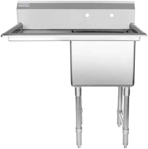39" Wide Stainless Steel One Compartment Commercial Sink | Utility 18" x 18" Bowl for Restaurant Laundry Hotel | 18" Left Drainboard, 9.75" Backsplash, 38.5"W x 23.5"D x 44.25"H, 16 Gauge, NSF
