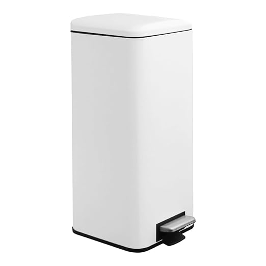 8-Gallon Trash Can, 30 Liter Stainless Steel Garbage Can, Round Trash Can with Lid, Slim Garbage can Featuring a Removable Inner Liner (White, 30L-Square)