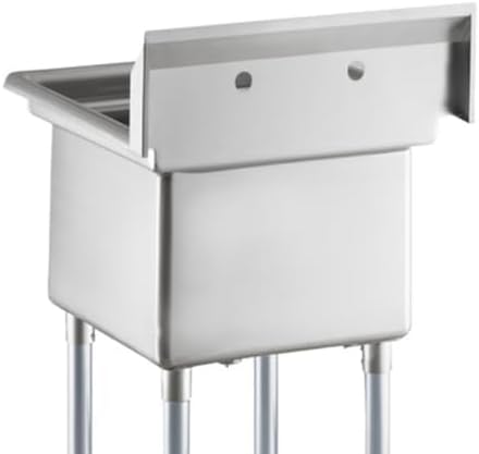 24" Wide Stainless Steel One Compartment Commercial Sink | Prep Utility 18 x 18 Bowl for Restaurant Laundry Garage | 3.5" Drain Basket, 9.75" Backsplash, 23.5"W x 23"D x 44.25"H, 16 Gauge, NSF