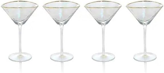Bec's Designs Martini Glasses Set of 4 – Hand‑Hammered Triangular Design with Gold Rim – Elegant Crystal Cocktail Glassware for Parties, Gifts & Home Bar
