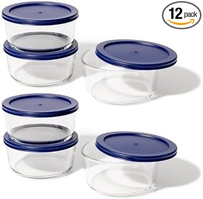 DURA LIVING 12-Piece Glass Food Storage Containers Set (6 Containers + 6 BPA-Free Lids) | 4-Cup, Leakproof | Microwave, Freezer, Oven & Dishwasher Safe | Ideal for Meal Prep & Pantry Organization