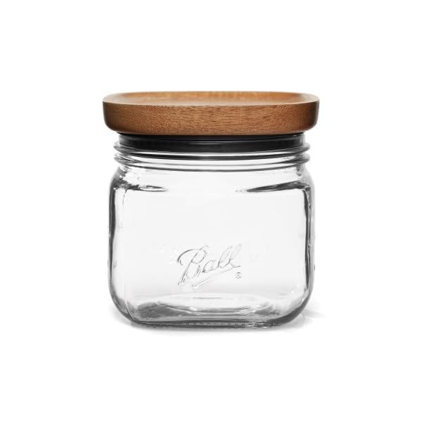 Ball Stack & Store Glass Mason Jars with Wooden Lid, Used for Pantry, Cookies, Flour, Cereal, Rice, Sugar, Tea, Coffee Beans, Spices, Square, 4-Cup (Pack of 2)