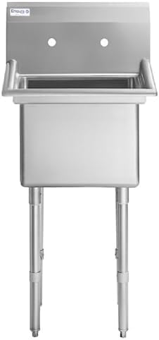 24" Wide Stainless Steel One Compartment Commercial Sink | Prep Utility 18 x 18 Bowl for Restaurant Laundry Garage | 3.5" Drain Basket, 9.75" Backsplash, 23.5"W x 23"D x 44.25"H, 16 Gauge, NSF