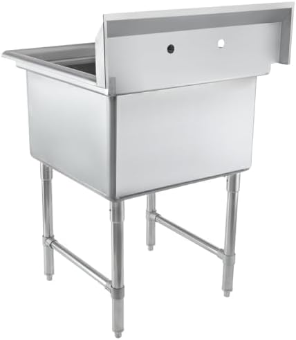 29" Wide Stainless Steel One Compartment Commercial Sink | Prep Utility 24" x 24" Bowl for Restaurant Laundry Hotel | 3.5" Drain Basket, 9.75" Backsplash, 29"W x 29.5"D x 44.25"H, 16 Gauge, NSF