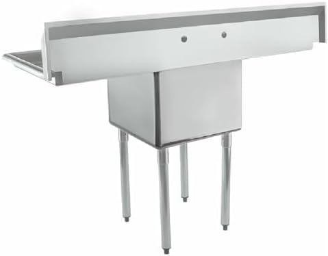 54" Wide Stainless Steel One Compartment Commercial Sink | Utility 18 x 18 Bowl for Restaurant Laundry Garage | (2) 18" Drainboard, 9.75" Backsplash, 54"W x 23.5"D x 44.25"H, 18 Gauge, NSF