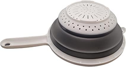 Handy Housewares 8" Round Space Saving Collapsible Silicone Kitchen Colander Food Strainer with Handle - White (1 Pack)