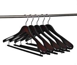 Luxury Wide Shoulder Wooden Hangers 30 Pack, with Velvet Bar, Smooth Mahogany Finish Wood Suit Hanger Coat Hanger for Closet, Holds Upto 20lbs, 360° Swivel Hook, for Jacket, Dress Heavy Clothes Hanger