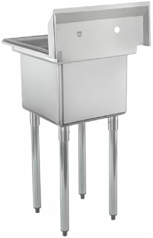 23" Wide Stainless Steel One Compartment Commercial Sink | Prep Utility 15 x 15 Bowl for Restaurant Laundry Garage | 3.5" Drain Basket, 9.75" Backsplash, 23"W x 23.5"D x 44.25"H, 18 Gauge, NSF