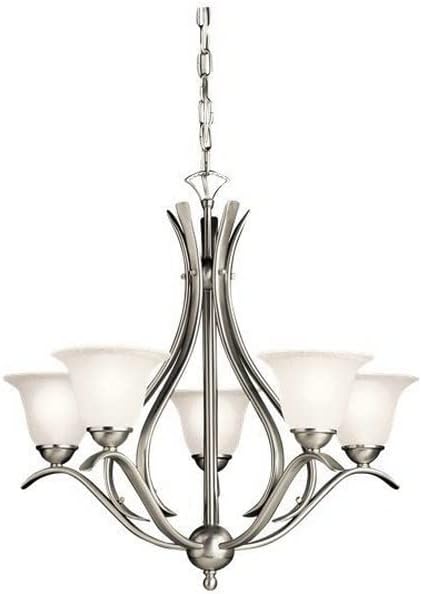 Kichler Dover 5-Light Chandelier in Antique Brass, Alabaster Swirl Glass, Traditional Style, (23" H x 24" DIA), 2020AB