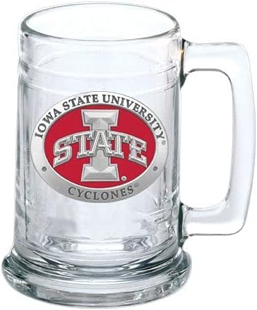 Heritage Pewter Iowa State Beer Stein Glass | 15 Ounce German-Style Beer Glass | Intricately Crafted Metal Pewter Alma Mater Inlay