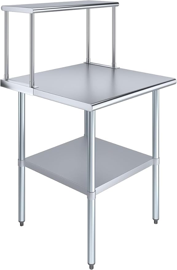 Stainless Steel Work Table with Wide Single Tier Overshelf | Metal Kitchen Prep Table & Shelving Combo (30" x 30" Work Table + 12" Overshelf)