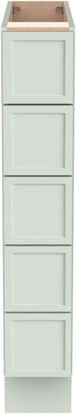 Solid Wood 5-Drawer Spice Cabinet for Kitchen, Soft Close Drawer Glides, Freestanding Storage Organizer, Fits 6" Base Cabinets, Natural Birch Wood (NT-Jade Green, 6" W x 24" D x 34.5" H)