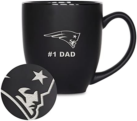 Rico Industries NFL Football #1 Dad 15oz Laser Engraved Matte Black Ceramic Bistro Mug - for Hot or Cold Drinks
