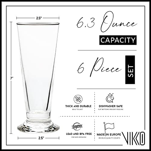Vikko Footed Ice Cream Glasses, 6.3 Ounce Milkshake Dessert Cups for Floats, Shakes, and Sundaes - Set of 6