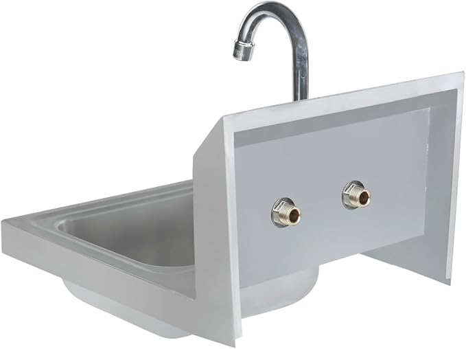 14" Wide Stainless Steel Wall Mounted Hand Sink | Commercial Prep Utility 10" x 12" Bowl for Kitchen Laundry | 4" Center Gooseneck Faucet, 8" Backsplash, 14"W x 16.5"D x 13"H, 20 Gauge, NSF