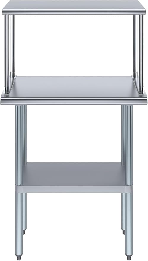 Stainless Steel Work Table with Wide Single Tier Overshelf | Metal Kitchen Prep Table & Shelving Combo (14" x 30" Work Table + 12" Overshelf)