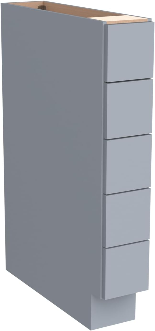 Solid Wood 5-Drawer Spice Cabinet for Kitchen, Soft Close Drawer Glides, Freestanding Storage Organizer, Fits 6" Base Cabinets, Natural Birch Wood (SK-Grey, 6" W x 24" D x 34.5" H)