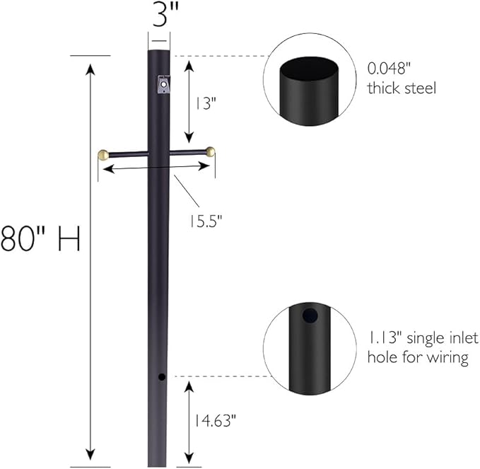 Design House 502047 Outdoor Steel Lamp Post with Plastic Cross Arm and Photo Eye, Dusk to Dawn Sensor, Black