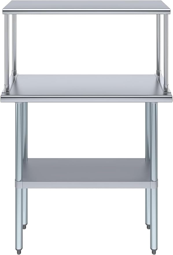 Stainless Steel Work Table with Wide Single Tier Overshelf | Metal Kitchen Prep Table & Shelving Combo (14" x 36" Work Table + 12" Overshelf)