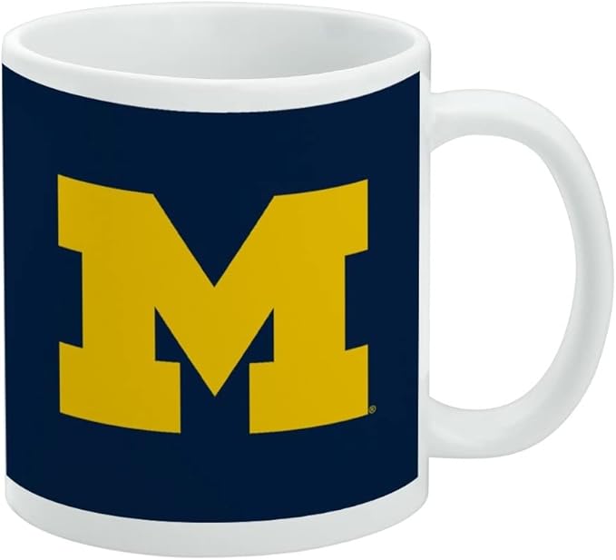University of Michigan Primary Logo Ceramic Coffee Mug, Novelty Gift Mugs for Coffee, Tea and Hot Drinks, 11oz, White