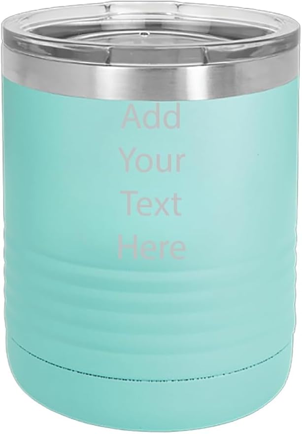 CRAZYDAISYWORLD Customized Polar Camel 10 oz. Vacuum Insulated Round neck Tumbler with Clear Lid Personalized With Your Text (Teal)
