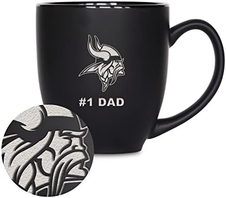 Rico Industries NFL Football #1 Dad 15oz Laser Engraved Matte Black Ceramic Bistro Mug - for Hot or Cold Drinks